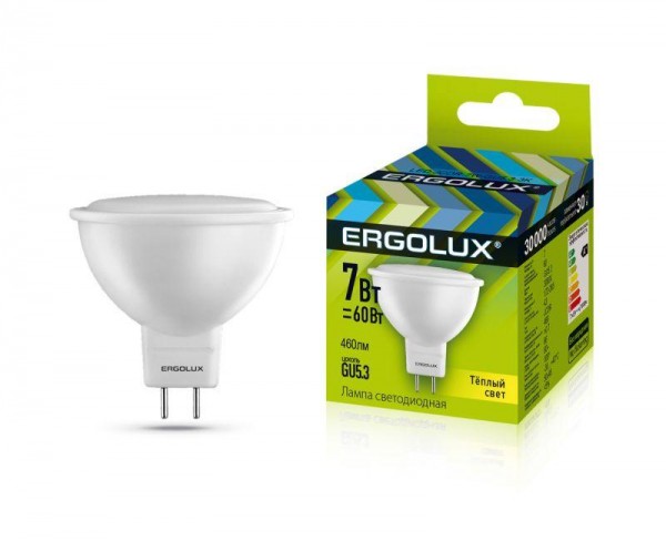  Лампа светодиодная LED-JCDR-7W-GU5.3-3000K JCDR 172-265В Ergolux 12158 