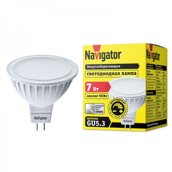  Лампа светодиодная 61 383 NLL-MR16-7-230-4K-GU5.3-DIMM Navigator 61383 