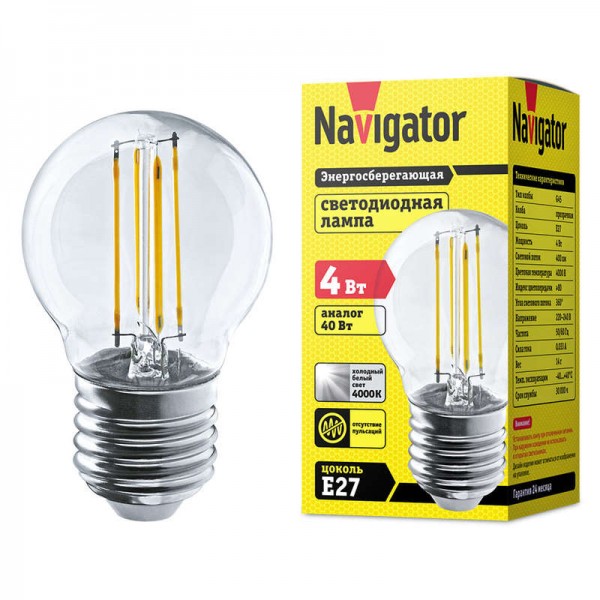 Лампа светодиодная 61 343 NLL-F-G45-4-230-4K-E27 Navigator 61343 