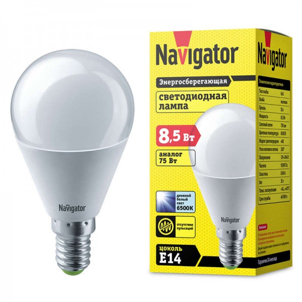  Лампа светодиодная 61 335 NLL-G45-8.5-230-6.5K-E14 Navigator 61335 