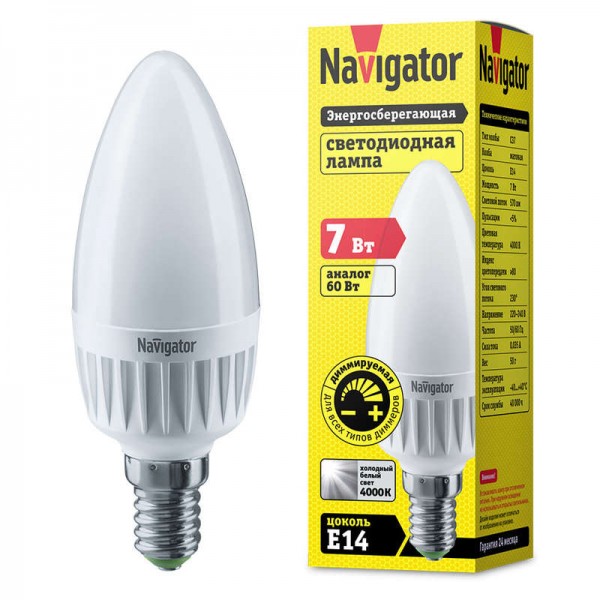  Лампа светодиодная 61 380 NLL-C37-7-230-4K-E14-FR-DIMM Navigator 61380 