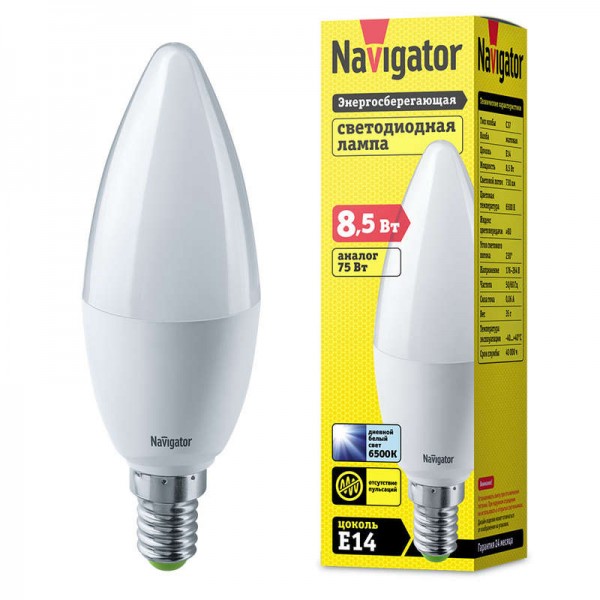  Лампа светодиодная 61 326 NLL-C37-8.5-230-6.5K-E14-FR Navigator 61326 