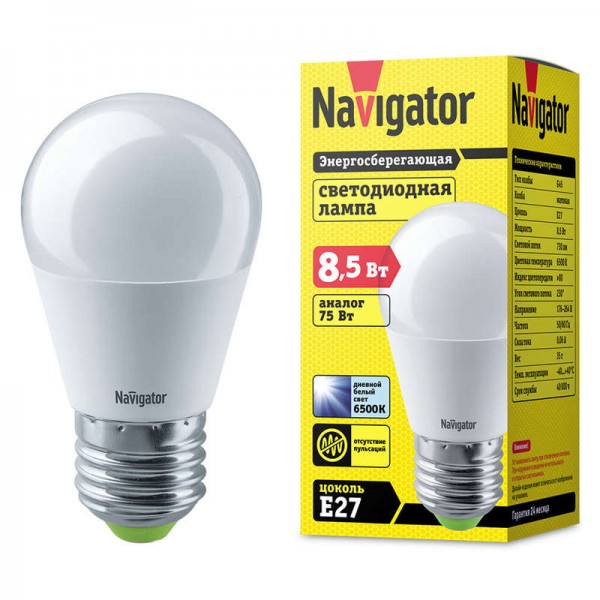  Лампа светодиодная 61 338 NLL-G45-8.5-230-6.5K-E27 Navigator 61338 