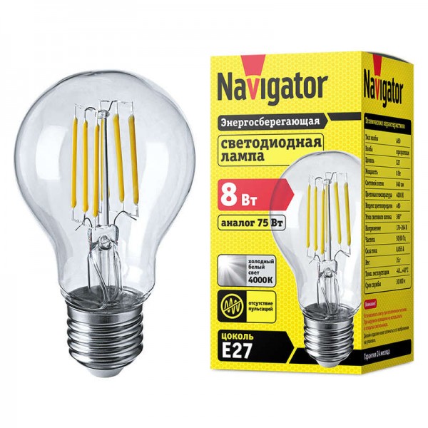  Лампа светодиодная 61 345 NLL-F-A60-8-230-4K-E27 Navigator 61345 