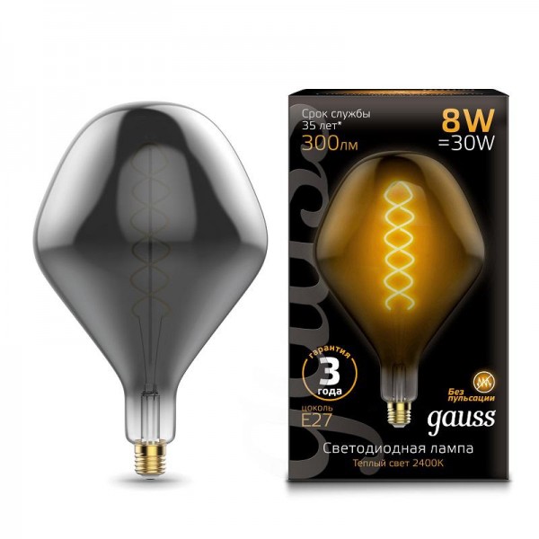  Лампа светодиодная Black Vintage Filament Flexible SD160 8Вт 2400К E27 160х270мм Gray Gauss 163802008 