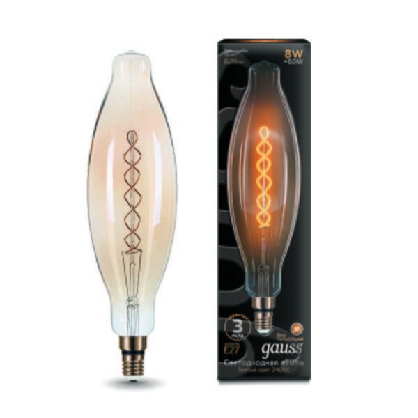  Лампа светодиодная Black Vintage Filament Flexible BT120 8Вт 2400К E27 620лм 120х420мм Golden Gauss 156802008 