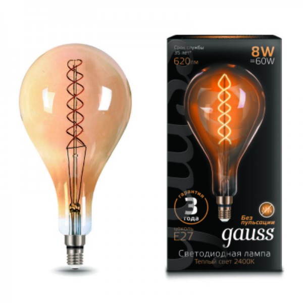  Лампа светодиодная Black Vintage Filament Flexible A160 8Вт 2400К E27 620лм 160х300мм Golden Gauss 150802008 