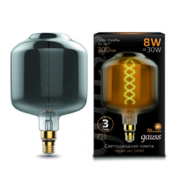  Лампа светодиодная Black Vintage Filament Flexible DL180 8Вт 2400К E27 180х295мм Gray Gauss 164802008 