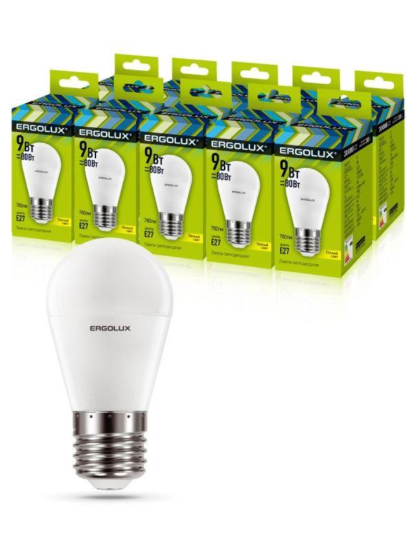  Лампа светодиодная LED-G45-9W-E27-6К Шар 9Вт E27 6500К 172-265В Ergolux 13178 