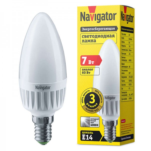  Лампа светодиодная 61 652 NLL-C37-7-230-4K-E14-3STEPDIMM Navigator 61652 