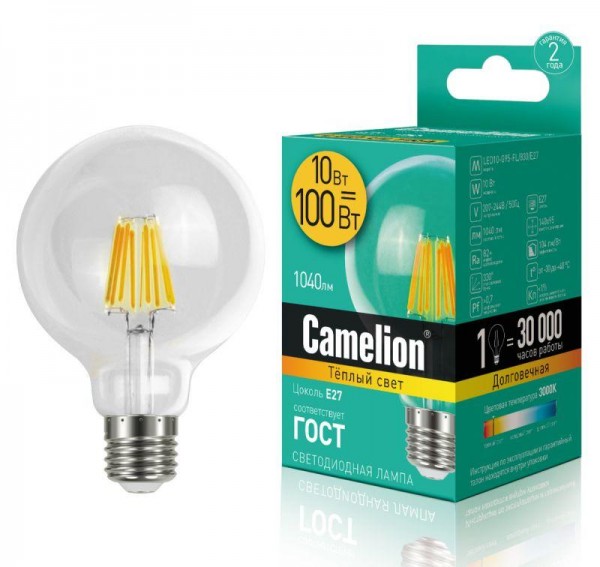  Лампа светодиодная LED10-G95-FL/830/E27 10Вт 220В Camelion 13225 