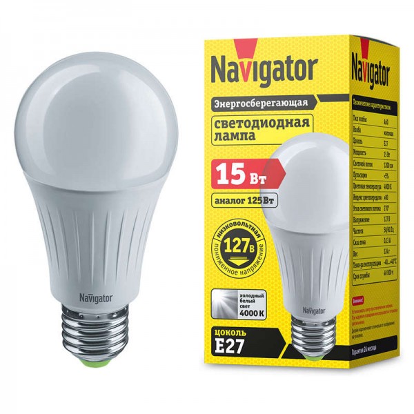  Лампа светодиодная 61 441 NLL-A60-15-127-4K-E27 грушевидная Navigator 61441 