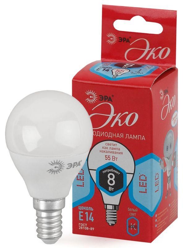  Лампа светодиодная smd P45-8w-840-E14 ECO ЭРА Б0030023 