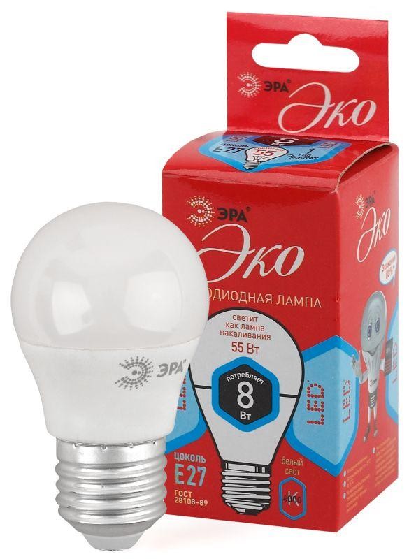  Лампа светодиодная smd P45-8w-840-E27 ECO ЭРА Б0030025 