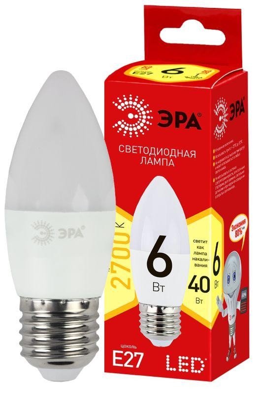  Лампа светодиодная smd B35-6w-827-E27_eco ЭРА Б0020620 