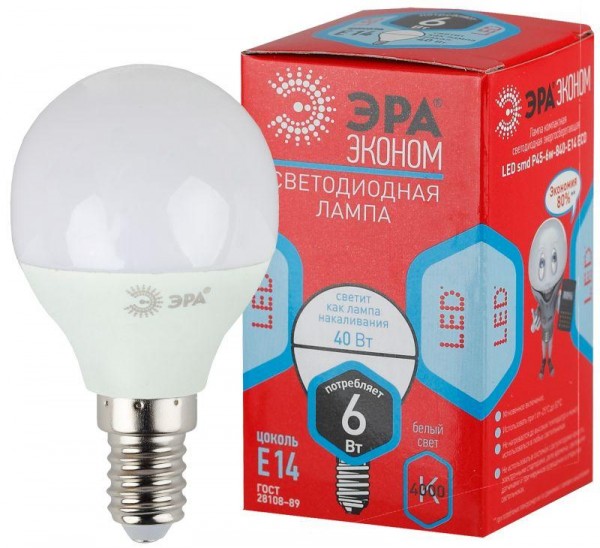  Лампа светодиодная smd Р45-6w-840-E14_eco ЭРА Б0019077/Б0020628 