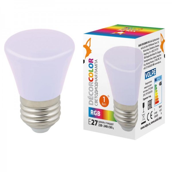  Лампа светодиодная декоративная LED-D45-1W/RGB/E27/FR/С BELL "Колокольчик" мат. RGB. картон Volpe UL-00005805 