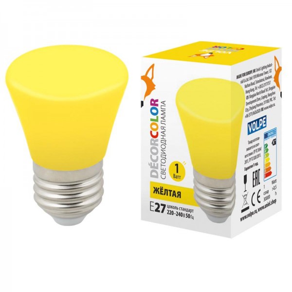  Лампа светодиодная декоративная LED-D45-1W/YELLOW/E27/FR/С BELL "Колокольчик" мат. желт. картон Volpe UL-00005641 