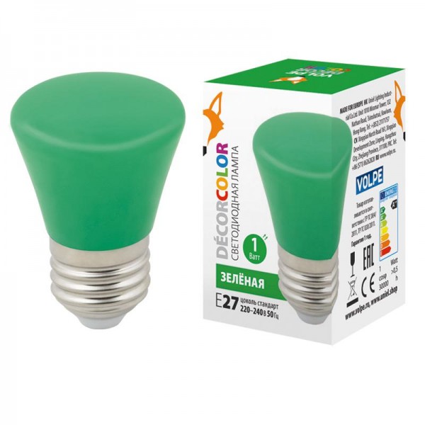  Лампа светодиодная декоративная LED-D45-1W/GREEN/E27/FR/С BELL "Колокольчик" мат. зел. картон Volpe UL-00005640 