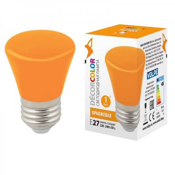  Лампа светодиодная декоративная LED-D45-1W/ORANGE/E27/FR/С BELL "Колокольчик" мат. оранж. картон Volpe UL-00005642 