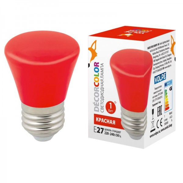  Лампа светодиодная декоративная LED-D45-1W/RED/E27/FR/С BELL "Колокольчик" мат. красн. картон Volpe UL-00005638 