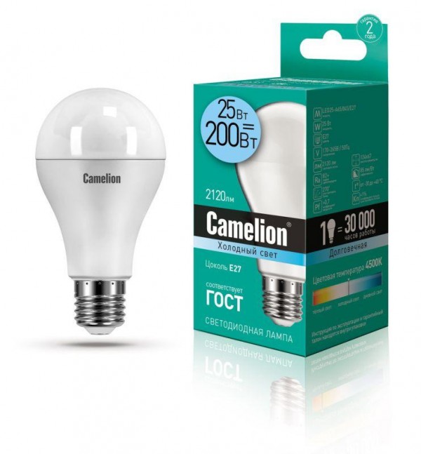  Лампа светодиодная LED25-A65/845/E27 25Вт 220В Camelion 13572 