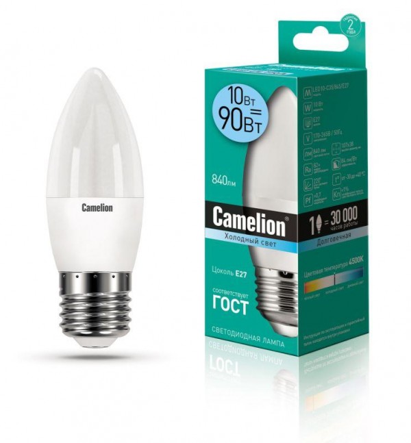  Лампа светодиодная LED10-C35/845/E27 10Вт 220В Camelion 13562 
