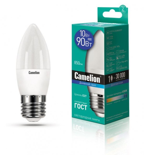  Лампа светодиодная LED10-C35/865/E27 10Вт 220В Camelion 13564 