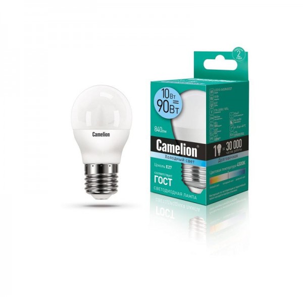  Лампа светодиодная LED10-G45/845/E27 10Вт 220В Camelion 13568 
