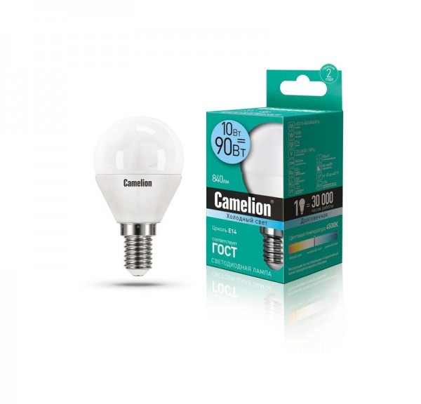  Лампа светодиодная LED10-G45/845/E14 10Вт 220В Camelion 13567 