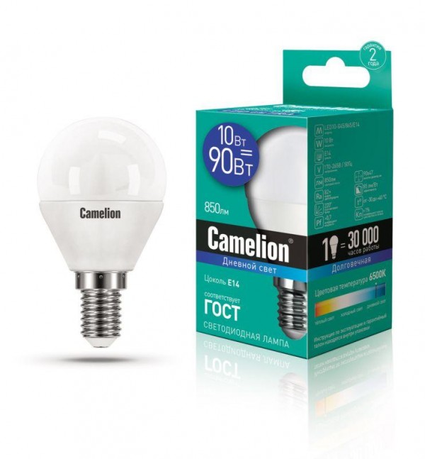  Лампа светодиодная LED10-G45/865/E14 10Вт 220В Camelion 13569 