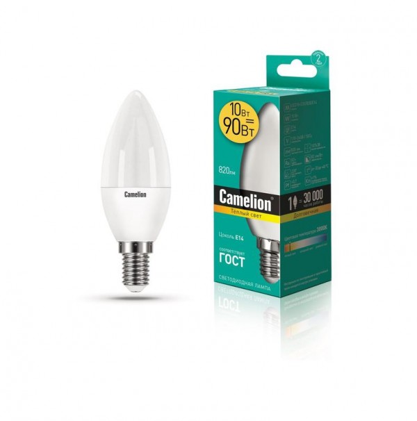  Лампа светодиодная LED10-C35/830/E14 10Вт 220В Camelion 13559 