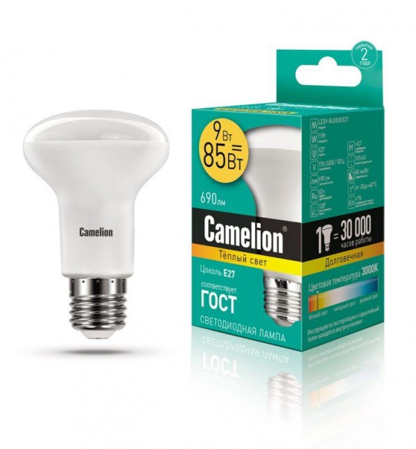  Лампа светодиодная LED9-R63/830/E27 9Вт 220В Camelion 13476 