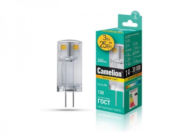 Лампа светодиодная LED3-G4-JC-NF/830/G4 3Вт 12В AC/DC Camelion 13700 