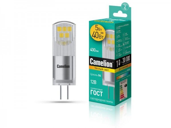  Лампа светодиодная LED5-G4-JC-NF/830/G4 5Вт 12В AC/DC Camelion 13749 