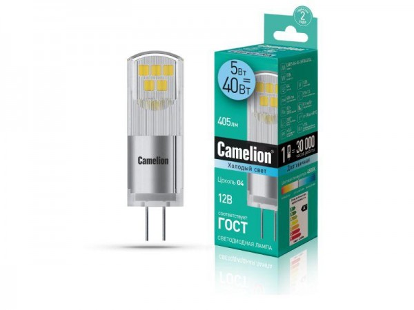  Лампа светодиодная LED5-G4-JC-NF/845/G4 5Вт 12В AC/DC Camelion 13750 