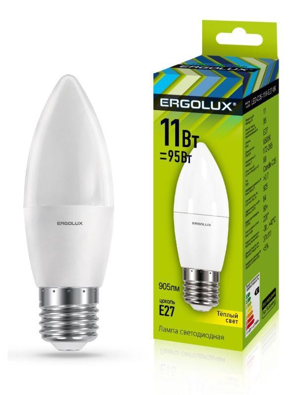  Лампа светодиодная LED-C35-11W-E27-3K Свеча 11Вт E27 3000К 172-265В Ergolux 13621 