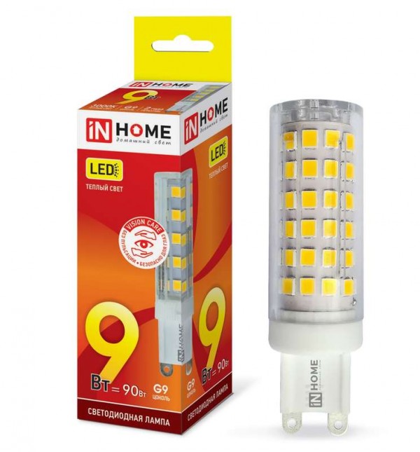  Лампа светодиодная LED-JCD-VC 9Вт 230В G9 3000К 810Лм IN HOME 4690612019925 