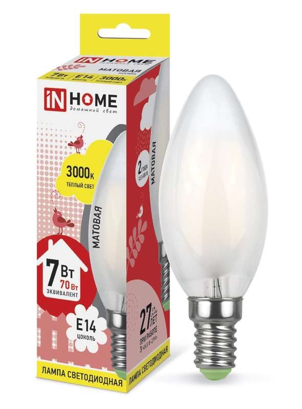  Лампа светодиодная LED-СВЕЧА-deco 7Вт 230В E14 3000К 630Лм матовая IN HOME 4690612006772 