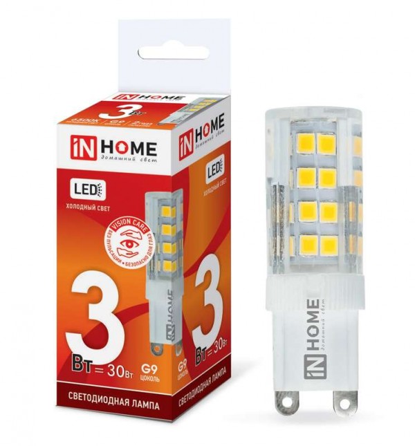  Лампа светодиодная LED-JCD-VC 3Вт 230В G9 6500К 260лм IN HOME 4690612019871 