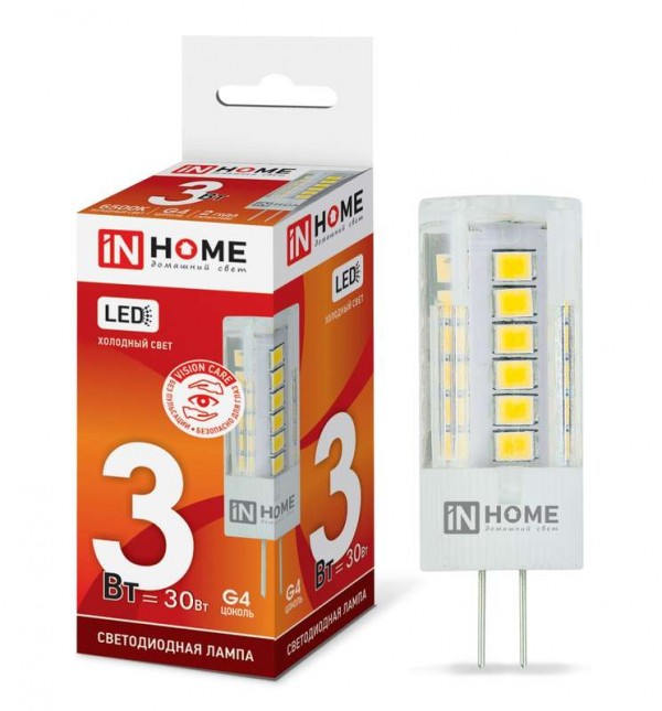  Лампа светодиодная LED-JC-VC 3Вт 12В G4 6500К 260лм IN HOME 4690612019802 