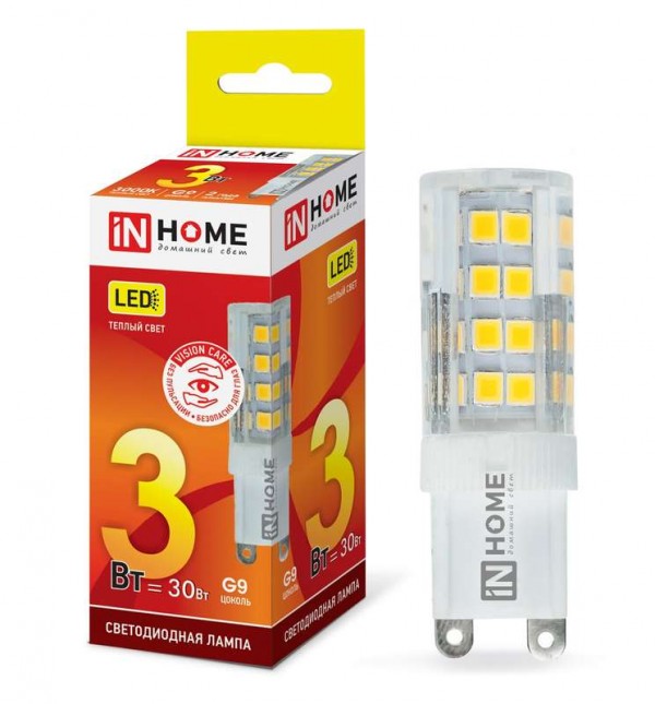  Лампа светодиодная LED-JCD-VC 3Вт 230В G9 3000К 260лм IN HOME 4690612019857 