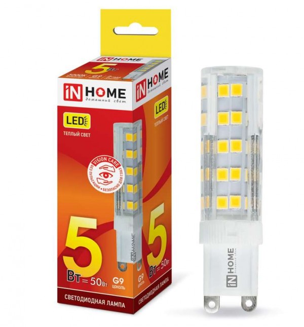  Лампа светодиодная LED-JCD-VC 5Вт 230В G9 3000К 450Лм IN HOME 4690612019888 