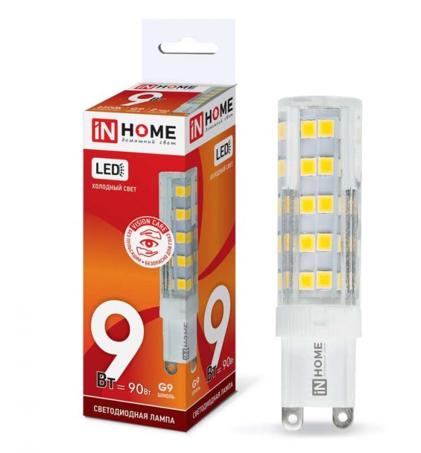  Лампа светодиодная LED-JCD-VC 9Вт 230В G9 6500К 810Лм IN HOME 4690612019949 