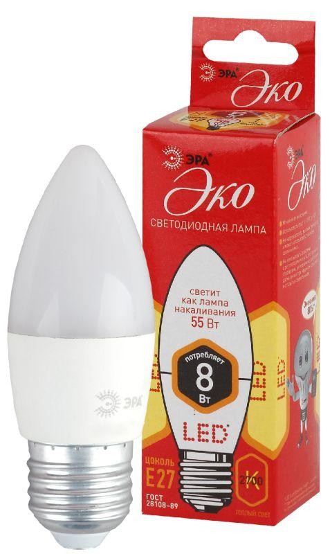  Лампа светодиодная ECO LED B35-8W-827-E27 ЭРА Б0030020 