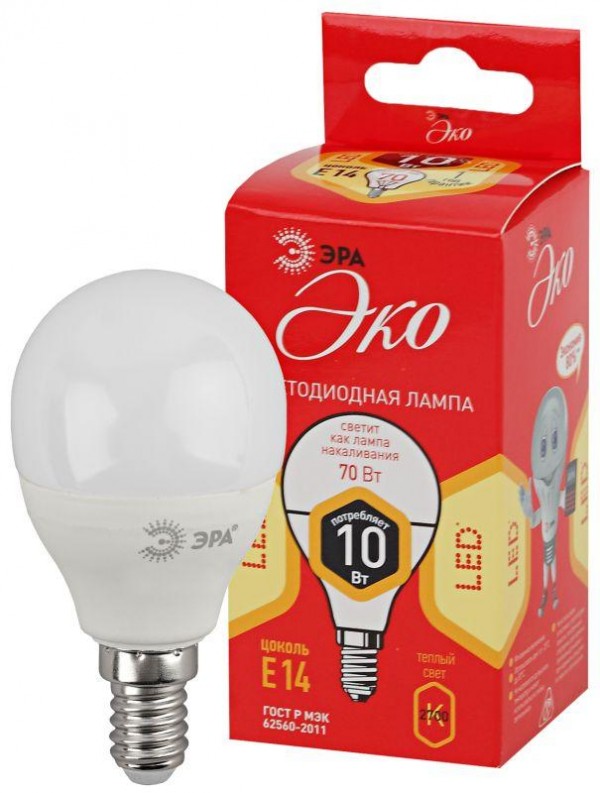  Лампа светодиодная ECO LED P45-10W-827-E14 ЭРА Б0032968 