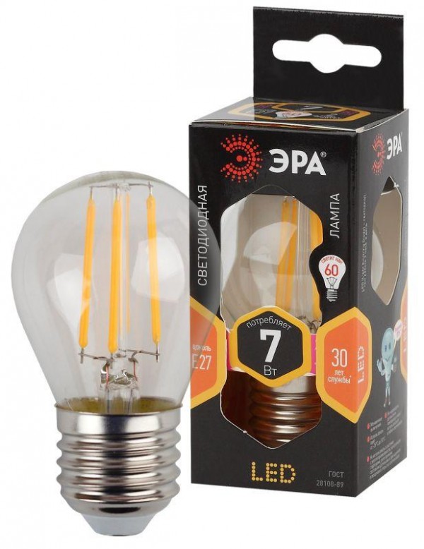  Лампа светодиодная F-LED P45-7W-827-E27 ЭРА Б0027948 