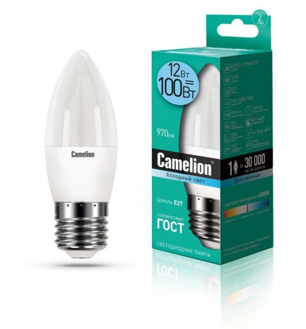  Лампа светодиодная LED12-C35/845/E27 12Вт 220В Camelion 13690 