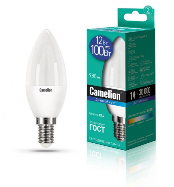  Лампа светодиодная LED12-C35/865/E14 12Вт 220В Camelion 13691 