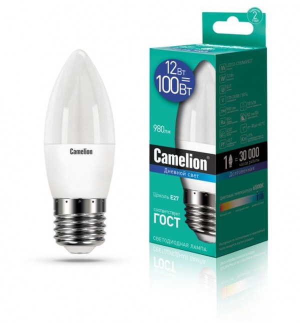  Лампа светодиодная LED12-C35/865/E27 12Вт 220В Camelion 13692 